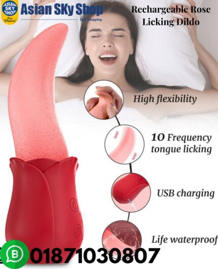 Rechargeable Rose Licking Dildo